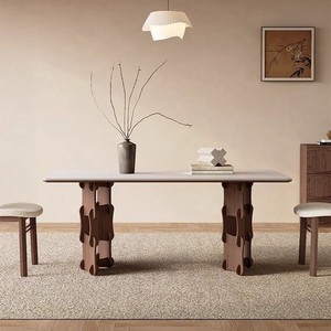 Vintage Style Solid Wood Rectangular Dining <b>Table</b> <b>White</b> Slab Nordic Design Stable Structure For <b>Small</b> Apartments - Product Image 2