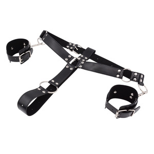 Men's Sexy Underwear Black <b>Leather</b> Bondage <b>Harness</b> With Wrist Cuffs For Passionate Domination Role Play Toys - Product Image 5