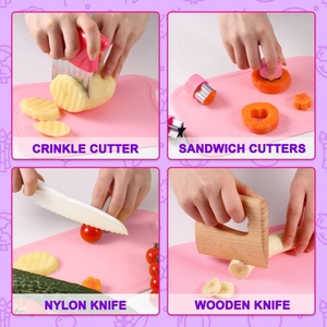 19-Piece Children's Safe Knifes <b>Apron</b> Cake Scraper Peeler Wooden Kids Kitchen Knife Set for Fruit Potato Cut Baking Pastry Tools - Product Image 5