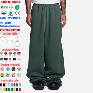 Pantaloni da Jogging Larghi <span class=keywords><strong>Verde</strong></span> Scuro Ultimo Stile in Tessuto Pesante French Terry Senza Risvolto Gamba Larga per <span class=keywords><strong>Uomo</strong></span> - Product Image 1