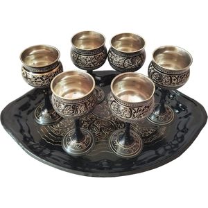 PARIJAT Handicraft 6-Piece <b>Goblet</b> Tray Pure Brass 4.2 Inch Wine Whisky Cocktail Serving <b>Goblets</b> for Bar Hotel Restaurant - Product Image 4