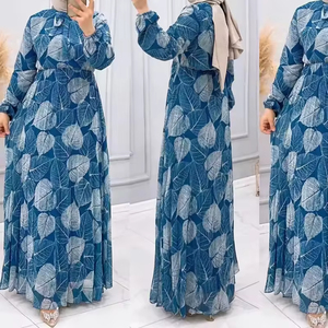 Fabricants de vêtements islamiques en polyester de couleur unie 2026 – Robes florales modernes à motif de feuilles pour femmes et jeunes filles, style arabe de Dubaï - Product Image 3