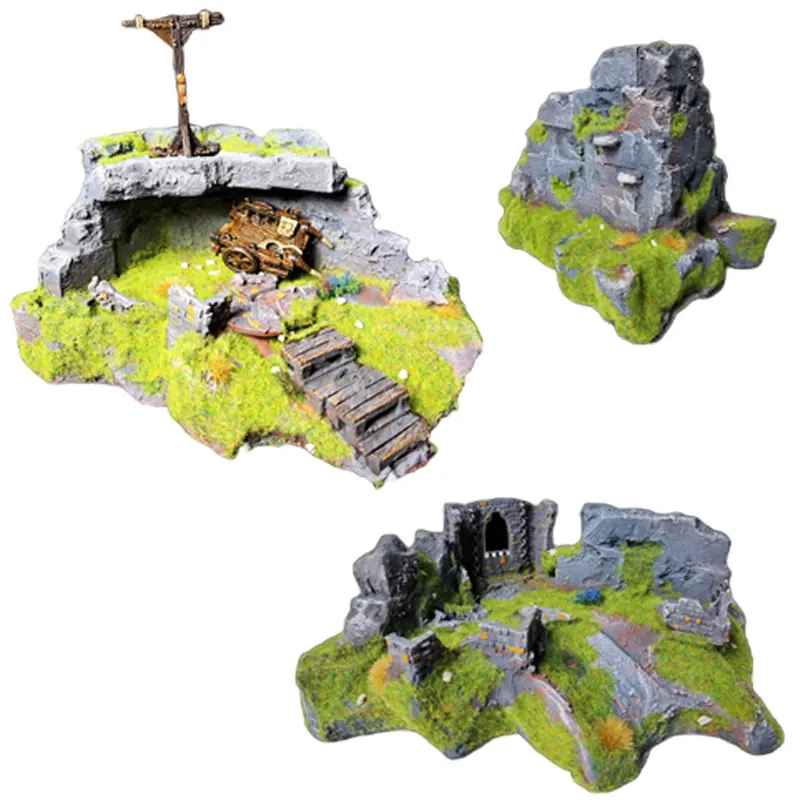 Custom Tafelblad Fanfasy Spel 3d Geprinte Bordspel Wargaming Landschap Oude Ruïnes Overwoekerd Dorp Hars Terrein Miniatuur