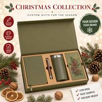 Coffret Cadeau d'Entreprise Personnalisé : Carnet A5 80 Feuilles en Papier Olive Couverture Rigide, Gobelet et Boîte Numérique en Lin