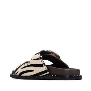 Pantoufles en fourrure pour femmes Carmela, noir et blanc, taille 39, talon bas de 2,5 cm, pantoufles tendance - Product Image 3