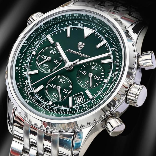 POEDAGAR 960 Classic Multifunction Waterproof Luminous Mens Wristwatch Luxury Stainless Steel Chronograph Quartz Watches for Men