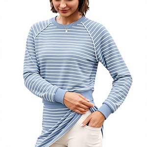 Suéter de Punto Raglán para Mujer, Casual, Azul y Blanco a Rayas, Manga Larga, Cuello Redondo - Product Image 1
