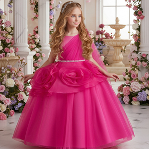 Robe de Mariage Fille Style Europé<span class=keywords><strong>en</strong></span> à Fleurs Roses Robe de Soirée Banquet <span class=keywords><strong>en</strong></span> <span class=keywords><strong>Tulle</strong></span> Moelleux Robes Élégantes à Une Épaule pour Grandes Filles 12 Ans - Product Image 1