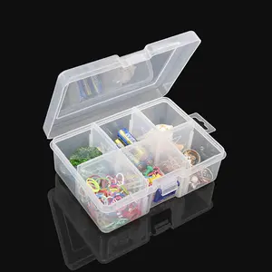 Kotak Penyimpanan Serbaguna Plastik Transparan 6 Kompartemen, dengan Pembagi Yang Dapat Dilepas Tas Jinjing Bening