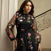 Robe longue de soirée décontractée pour femme, style empire, amincissante, à col montant, en patchwork floral vintage tissé, vente en gros