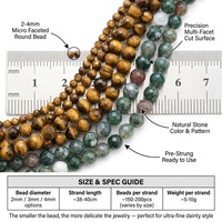 Perles Rondes Micro-Facettées 2-4mm en Pierres Précieuses Naturelles : Tourmaline, Œil de Tigre, Agate Mousse, Turquoise Africaine – Ultra-Fines pour DIY et OEM