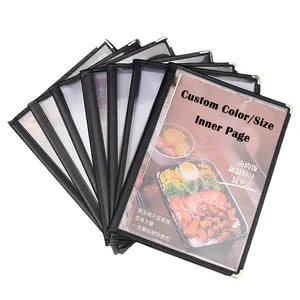 Özel boyut/sayfa/renk deri PVC şeffaf menü restoran otel için temizle çift görünüm menü klasörü kapakları