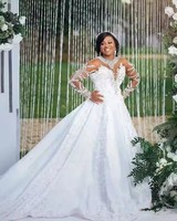 2024 mode baguettes Appliques 3D fleur grande taille personnaliser à manches longues col haut robe de bal robe de mariée robes de mariée africaines