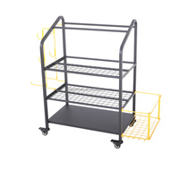 Chariot d'organisation sportive professionnel avec roues, 3 étagères, support pour tapis de yoga, cage de rangement pour ballons, garage, acier modulaire haute résistance