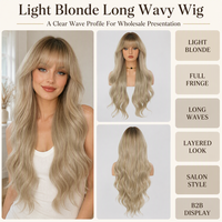 Perruque Cheveux Ondulés Blond Clair Longue avec Frange Complète – Fournisseur de Produits de Beauté, Catalogue OEM, Partenaire Commercial, Vendeur
