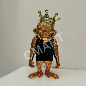 Sculpture Singe avec Couronne, Style Cartoon Chrome, Tendance Banksy, Statue Singe <span class=keywords><strong>Street</strong></span> Fashion, Sculpture Pop Art Singe avec Logo - Product Image 1