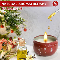 Ensemble cadeau de 6 bougies parfumées en boîte métallique de Noël avec logo personnalisé, mini boîtes de voyage en métal, bougies en cire de soja, parfum de Noël, boîte cadeau avec Père Noël et bonhomme de neige
