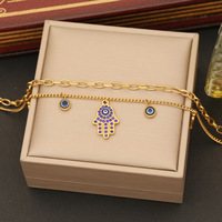 Parure de bijoux plaqué or 18 carats avec zircon en acier inoxydable Hamsa Hand Eye Necklace Boucles d'oreilles Bracelet