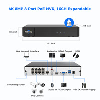 Hiseeu H.265+ Enregistreur vidéo réseau PoE 4K NVR 8 ports 16 canaux extensible avec alarme de mouvement et enregistrement 24/7, lecture intelligente