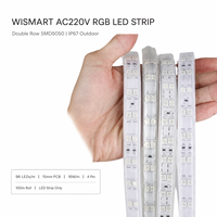 Bande LED double rangée WISMART AC220V SMD5050 RGB 96 LED/m 15mm IP67 Étanche Rouleau de 100m 4 Broches Éclairage Commercial Extérieur