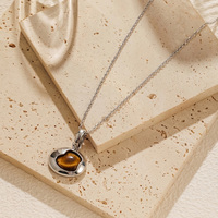 Collar con Colgante de Piedra Ojo de Tigre de Acero Inoxidable XY 3302, Joyería de Moda con Piedra Natural Ovalada para Venta al Por Mayor