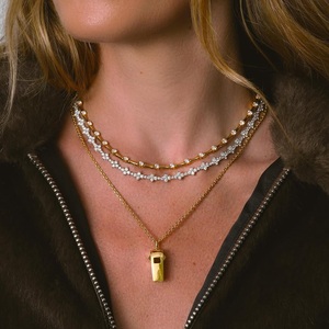 2025 새로운 골드 도금 패션 여성 보석 대나무 모양의 매력 라운드 눈물 드롭 CZ 체인 초커 목걸이 - Product Image 2