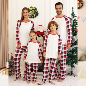 Venta caliente logotipo personalizado imprimible familia Plaid camiseta sublimación en blanco Navidad pijamas conjunto - Product Image 1