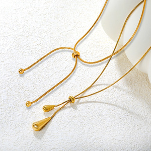 สร้อยคอปรับระดับได้รูปหยดน้ำสแตนเลสสตีล ชุบทอง 18k แฟชั่นโซ่คล้องไหปลาร้า เครื่องประดับสำหรับงานปาร์ตี้ - Product Image 1