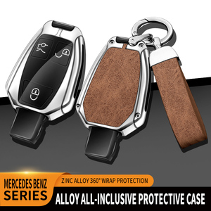 Étui de protection pour <span class=keywords><strong>clé</strong></span> de voiture en alliage de zinc et cuir pour <span class=keywords><strong>Mercedes</strong></span> Benz Classe A, B, C, S, AMG, GLA, CLA, GLC, W176, W221, W204, W205, accessoires pour <span class=keywords><strong>porte</strong></span>-clés - Product Image 2