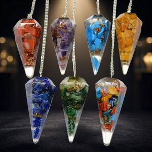 Pendule de Reiki 7 Chakras en forme de goutte d'eau, pierre précieuse, orgone, cristal de guérison, radiesthésie - Product Image 1
