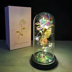 Galaxy Rose In Flask Glass Dome Eternal Rose With LED String Light Valentines Day 2022 Gift Wedding Decor Birthday Gift