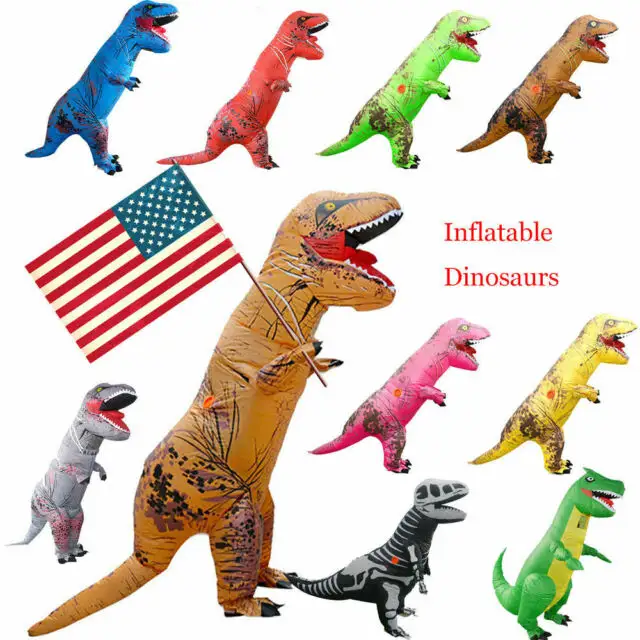 HI Kostum Inflatable Dino Kartun T-Rex Kostum Dinosaurus Tiup Inflatable Kostum Maskot untuk Anak-anak Dewasa