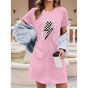 Vestido con estampado gráfico YES I'M TIRED I'M ALWAYS TIRED para mujer, nuevo estilo, informal, deportivo, con cuello redondo, cintura elástica, ropa de ocio - Product Image 6