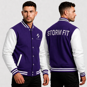 Custom Unisex <b>Purple</b> White <b>Varsity</b> <b>Jacket</b> Preppy Style Wool Cotton Regular Fit Stand Collar Breathable Eco-Friendly Winter - Product Image 5