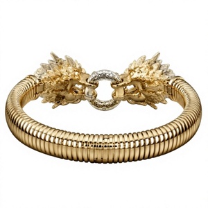 กำไลข้อมือรูปหัวเสือชุบทอง 18k ประดับเพชรซิร์คอน ปรับขนาดได้ ผลิตจากทองเหลือง เหมาะสำหรับงานปาร์ตี้ - Product Image 3
