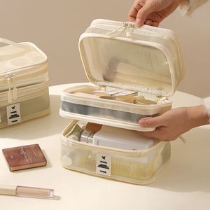 Bolsas de maquillaje de malla, bolsa organizadora de maquillaje portátil para viajes, para artículos de tocador y brochas - Product Image 6