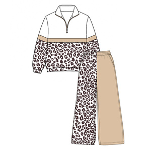Conjuntos Deportivos Personalizados para Equipos de Fútbol, Sudadera con Cierre y Pantalones Rectos con Estampado de Leopardo para Niñas, Ropa al por Mayor para Boutiques - Product Image 5