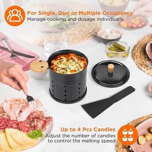 Mini pot à fromage chauffé à la bougie - Appareil à <span class=keywords><strong>fondue</strong></span> compact antiadhésif avec couvercle et spatule, idéal pour les fêtes, les pique-niques et le camping - Product Image 6