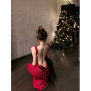 Vestido Largo de Satén y Gasa con Espalda Descubierta y Lazo, Estilo Vintage, Corte en A, Cintura Natural, para Eventos Formales y de Noche para Mujer - Product Image 3