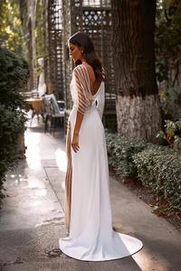 FA266 <span class=keywords><strong>Combinaison</strong></span> sexy Robes de <span class=keywords><strong>mariée</strong></span> <span class=keywords><strong>Pantalon</strong></span> Costume Fête de mariage Robe de <span class=keywords><strong>mariée</strong></span> Illusion Tulle Manches longues Col en V Ouvert - Product Image 2