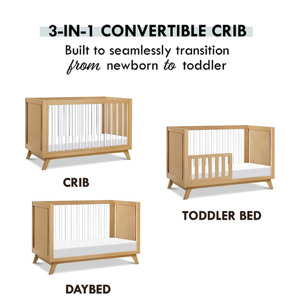 Cuna Convertible con Listones Blancos Naturales para Bebé, Cama para Niños Pequeños y Cama de Día, Compatible con Colchón Estándar de Tamaño Completo, Cunas para Niños - Product Image 3
