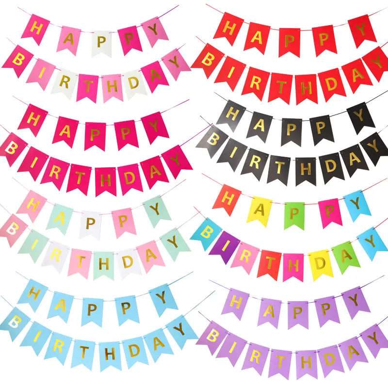 Spot Supply Birthday Flag Pull Baby's First Birthday Party Decorations Happy Birthday Banner Gold Letters Fishtail Flag Pull