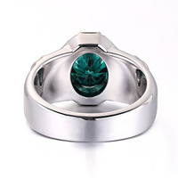 Cincin Perak S925 Pria Bestseller Lintas Negara dengan Warna Emas Putih & Emas Mawar, Dilengkapi Moissanite Oval Hijau Tua 2 Karat