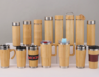 Cangkir Mobil Berinsulasi Vakum Pola Bambu Asli Cangkir Air Kantor Portabel Cangkir Kopi Stainless Steel Mug Termal yang Dapat Disesuaikan
