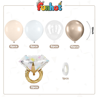 Kit de ballons en forme de bague de fiançailles en feuille d'aluminium, ballons en latex transparents couleur or champagne métallisé, fournitures pour mariage, fiançailles, fête prénuptiale, enterrement de vie de jeune fille