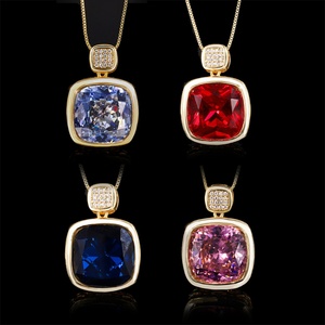 Wholesale 16*16mm Square Red Cubic Zirconia Jewelry Eco-friendly <b>Copper</b> Square Bezel Solitaire Pendant Necklace for Women Gift - Product Image 4