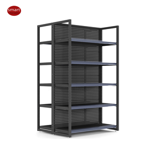 Étagère gondole robuste à cadre noir, double face, <span class=keywords><strong>avec</strong></span> panneau perforé, en métal, pour supermarché, présentoir à bonbons - Product Image 1