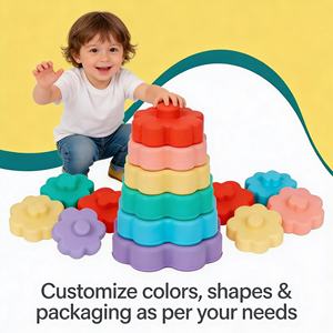 Ensemble de 7 jouets éducatifs amusants <span class=keywords><strong>pour</strong></span> bébés de 6 <span class=keywords><strong>mois</strong></span> et plus, jouets en silicone souple <span class=keywords><strong>pour</strong></span> la dentition, jouets empilables Moonkie - Product Image 1