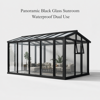 Serre panoramique en verre noir, véranda imperméable à double usage pour la détente et la culture des plantes