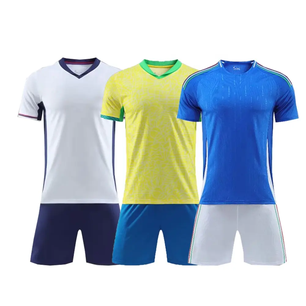 ชุดเสื้อฟุตบอลของผู้ชายชุดเสื้อทีมฟุตบอลผ้าโพลีเอสเตอร์ซับลิเมชัน100% ออกแบบได้ตามต้องการ